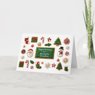 Carte Petit-fils Joyeuses Fêtes avec de Mignons Biscuits