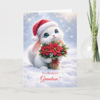 Carte Petit-fils Joyeuses Fêtes de Noël Lapin Mignon