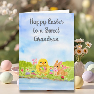 Carte Petit-fils Joyeuses Pâques Bébé Poussin