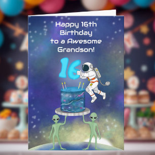 Carte Petit-fils Joyeux 16e Anniversaire Astronaute avec