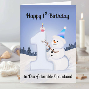 Carte Petit-fils Joyeux 1er Anniversaire Bonhomme de Nei