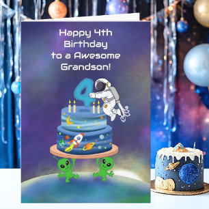 Carte Petit-fils Joyeux 4ème Anniversaire Astronaute ave