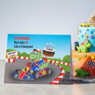 Carte Petit-fils Joyeux 4ème Anniversaire Dinosaure Cour