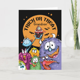 Carte Petit-fils, monstres d'Halloween, des friandises o