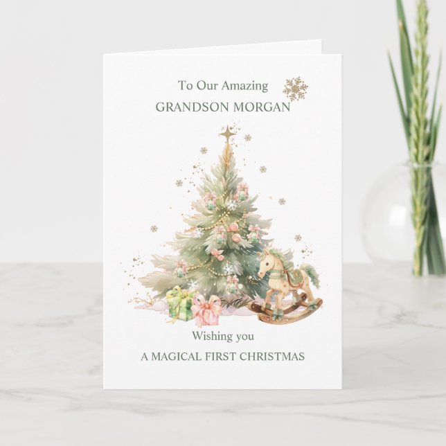 Carte Petit-fils sapin de Noël Rocse Horse Nutcracker (Devant)