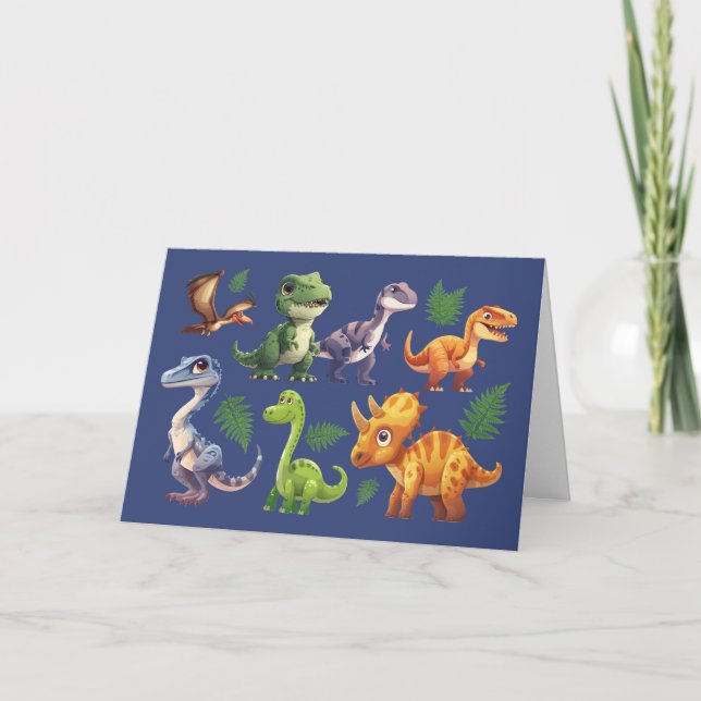 Carte Petit garçon Anniversaire Variété de dinosaures su (Devant)