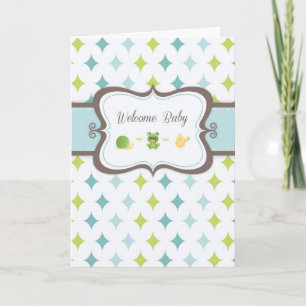 Carte Petit garçon, Bienvenue, Bleu, Vert, Brown