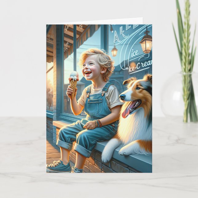 Carte Petit Garçon Mangeant Un Cône De Crème De Glace (Devant)