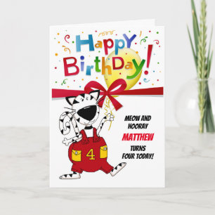 Carte Petit garçon ou petite fille Cartoon Cat 4e annive