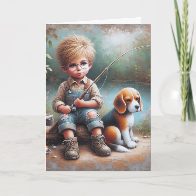 Carte Petit Garçon Pêche Anniversaire (Devant)