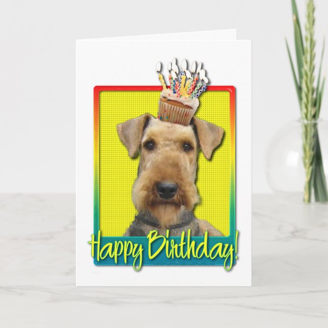 Carte Petit gâteau d'anniversaire - Airedale (Devant)