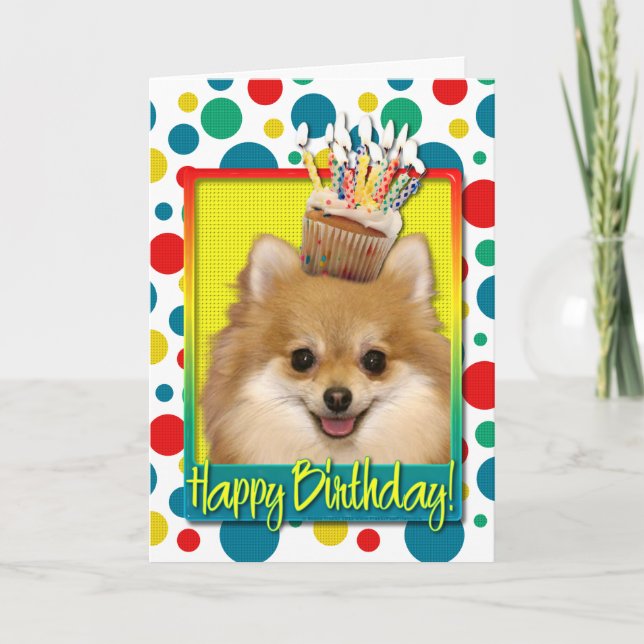 Carte Petit gâteau d'anniversaire - Pomeranian (Devant)