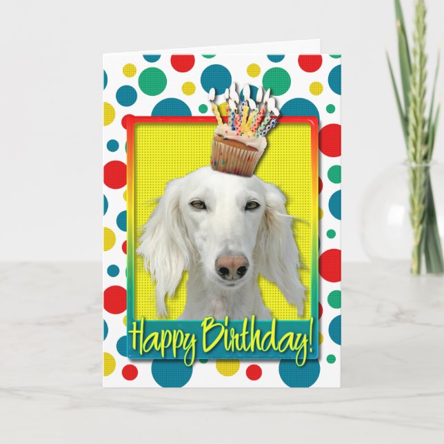 Carte Petit gâteau d'anniversaire - Saluki (Devant)