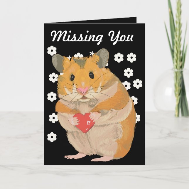 Carte Petit Hamster mignon tenant un coeur "Missing You" (Devant)