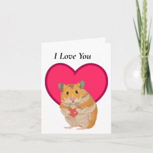Carte Petit Hamster mignon tenant un coeur rouge Valenti