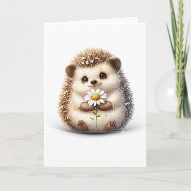 Carte Petit hérisson avec Daisy Blank Nature Grey (Devant)
