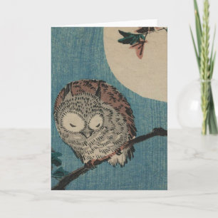 Carte Petit hibou à cornes sur la branche d'érable sous
