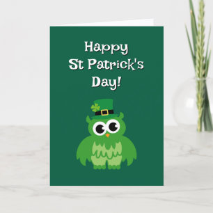 Carte Petit lutin vert chouette oiseau jour de la Saint-