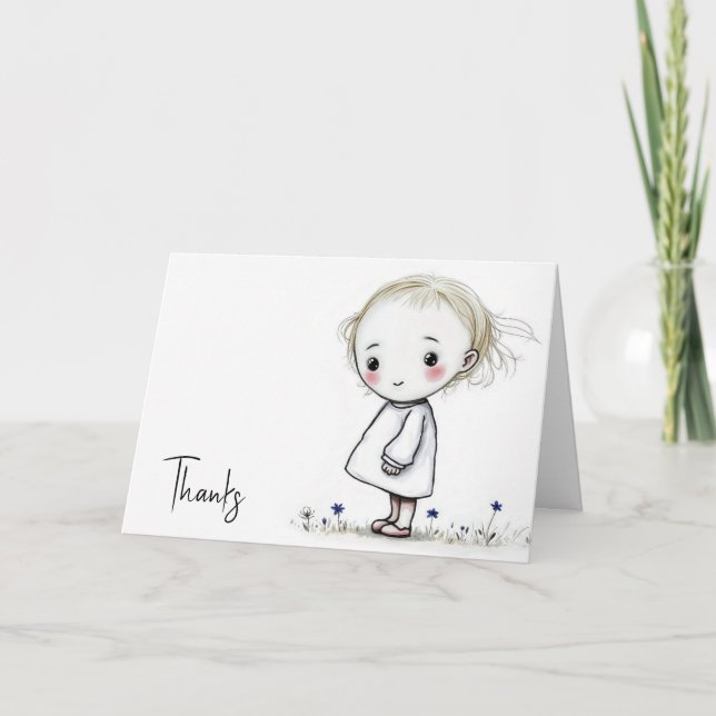 Carte Petit Merci de croquis fille (Devant)