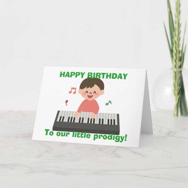 Carte Petit Prodigue Vœu d'anniversaire Clavier de Piano (Devant)