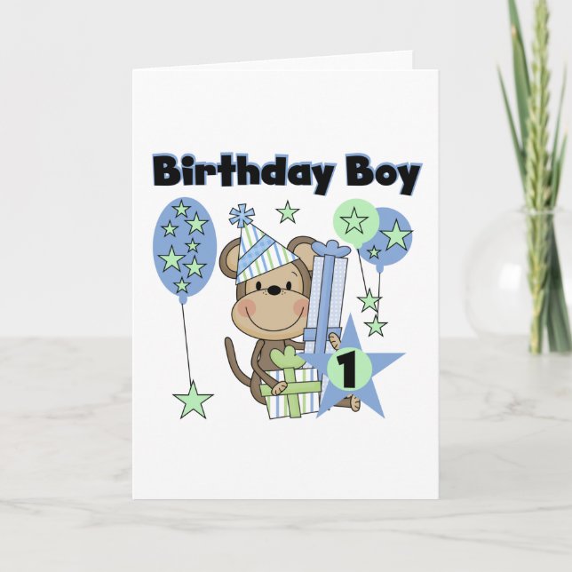 Carte Petit Singe Avec Cadeaux 1er anniversaire (Devant)