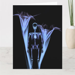 Carte Petit Skeleton et fleurs X-Ray humain - bleu