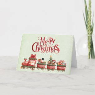 Carte Petit train de Noël Vintage avec jouets Noël