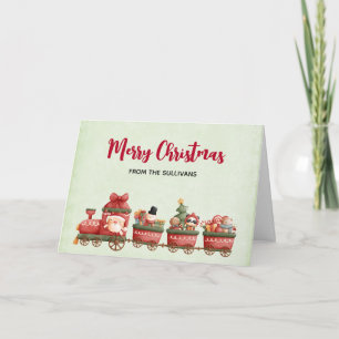 Carte Petit train de Noël Vintage avec jouets Noël