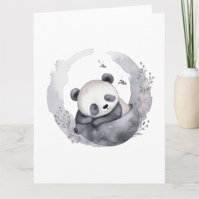 Carte Petite Aquarelle Sleepy Bébé Panda Ours (Devant)