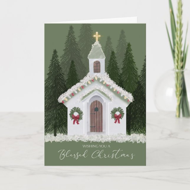Carte Petite église blanche de Noël dans la forêt de nei (Devant)