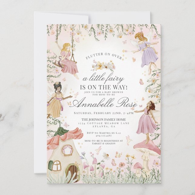 Carte Petite fée enchantée jardin fille baby shower (Devant)