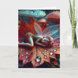 Carte Petite fée Whimsical dormant sur une feuille