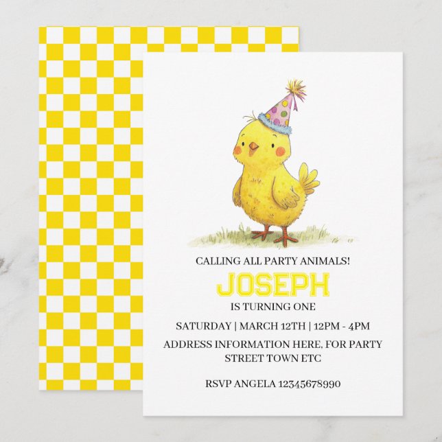 Carte Petite ferme de poussins Anniversaire poulet (Devant / Derrière)