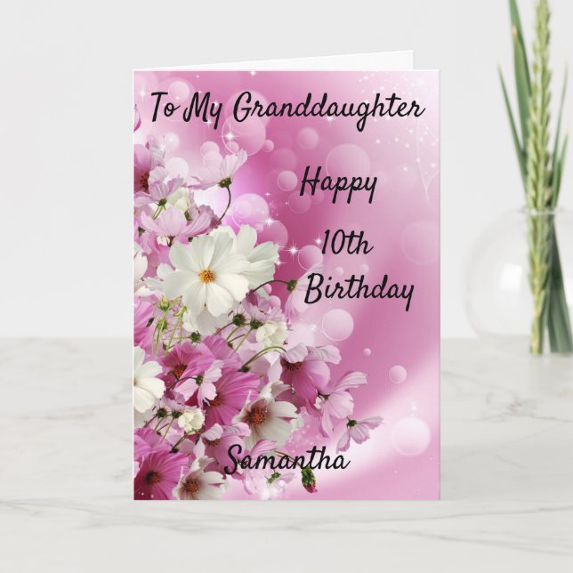 Carte Petite-fille 10e anniversaire rose et blanc Fleur (Devant)