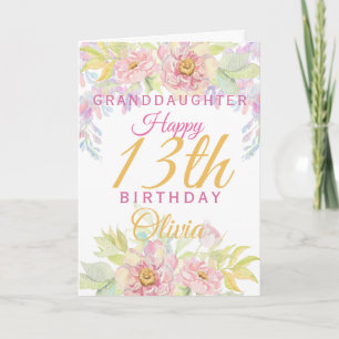 Carte Petite-fille 13e anniversaire Rose rose Floral