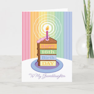 Carte Petite-fille 16e anniversaire 4 tranches de gâteau