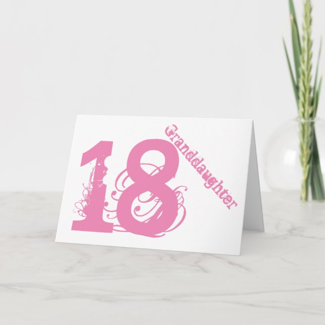 Carte Petite-fille, 18ème anniversaire, blanc et rose (Devant)