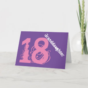 Carte Petite-fille, 18ème anniversaire, blanche, rose, v