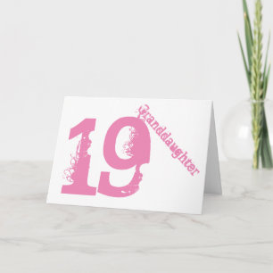 Carte Petite-fille, 19ème anniversaire, blanche et rose.