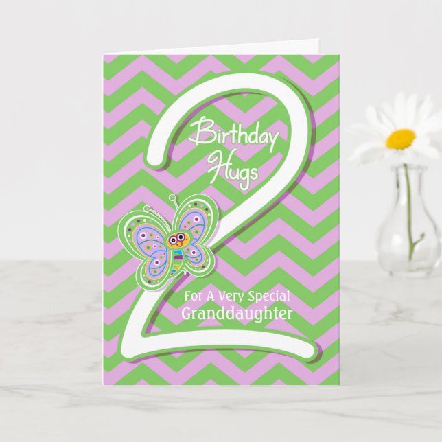 Carte Petite-fille 2e anniversaire papillon Hugs (Petite plante)