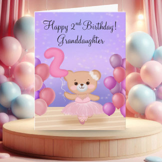 Carte Petite-fille 2e anniversaire Teddy Bear Ballerina