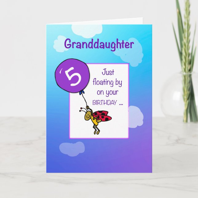 Carte Petite-fille 5e anniversaire Ladybug Balloon (Devant)