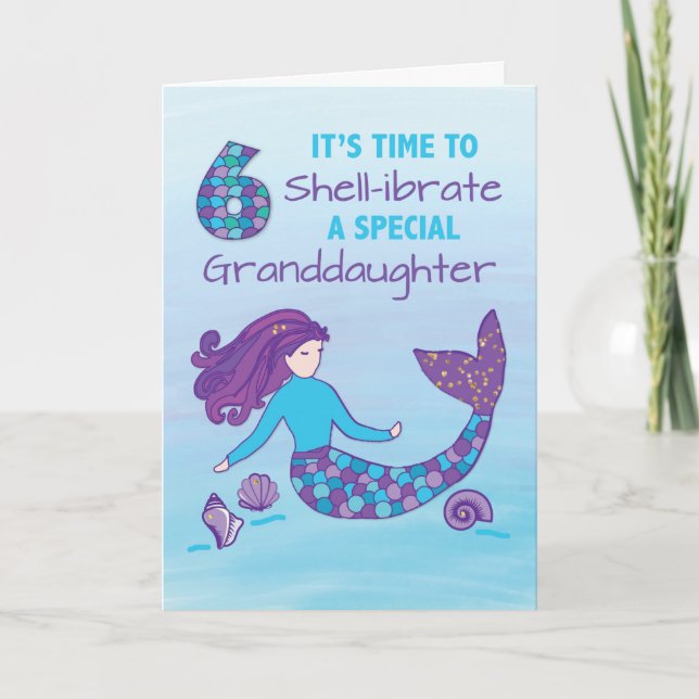 Carte Petite-fille 6e anniversaire Sparkly Look Mermaid (Devant)