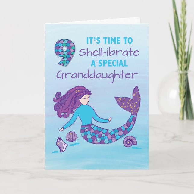 Carte Petite-fille 9e anniversaire Sparkday Look Mermaid (Devant)