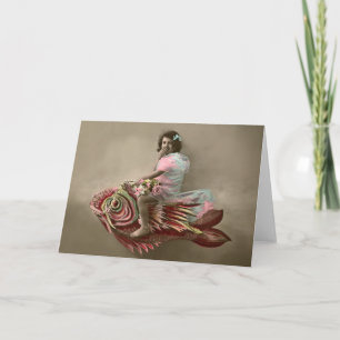 Carte Petite fille à cheval sur un poisson