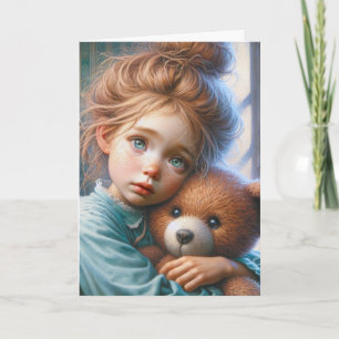Carte Petite Fille Accrochant Un Ours En Teddy
