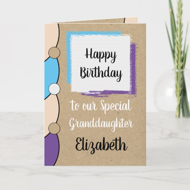 Carte Petite-fille anniversaire bleu blanc rustique (Devant)