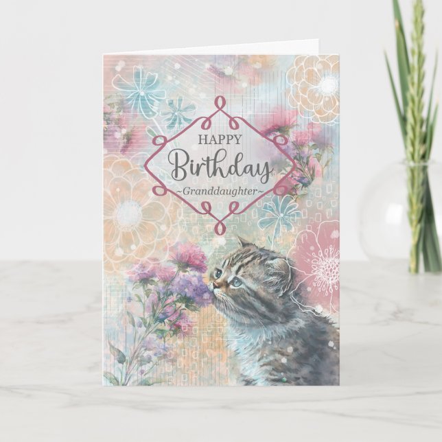 Carte Petite-fille Anniversaire Collage Kitty and Flower (Devant)