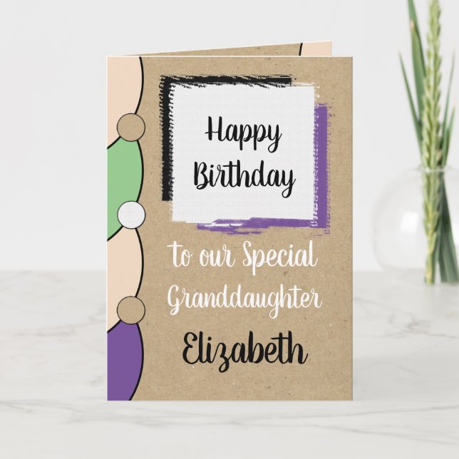 Carte Petite-fille anniversaire vert blanc rustique (Devant)