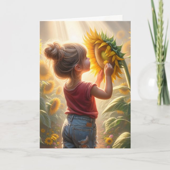 Carte Petite Fille Au Fleur De Soleil (Devant)